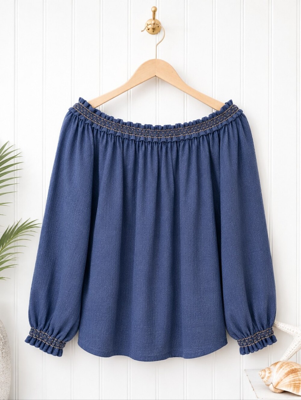 MAX STUDIO | Blue Off Shoulder Peasant Blouse | Size Small | Romantic Top - Picture 7 of 8